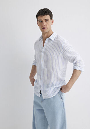 Çizgili Keten Gömlek 0211633-90794