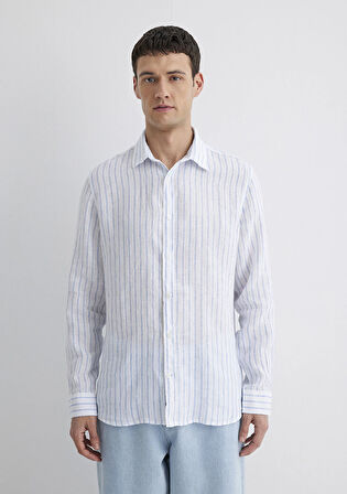 Çizgili Keten Gömlek 0211633-90794