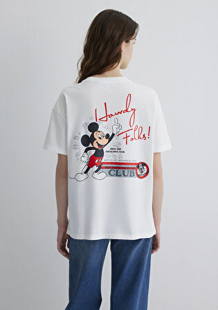 Mickey Mouse Baskılı Ekru Tişört 1613365-80194