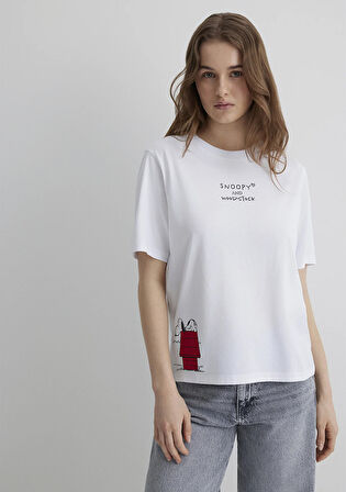 Snoopy Baskılı Beyaz Tişört 1613363-620