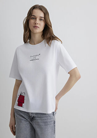 Snoopy Baskılı Beyaz Tişört 1613363-620
