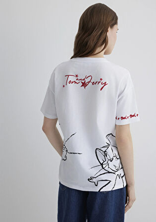 Tom and Jerry Baskılı Beyaz Tişört 1613359-620