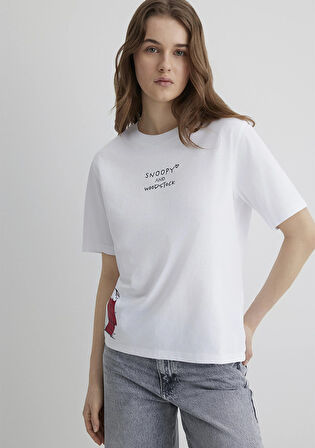 Snoopy Baskılı Beyaz Tişört 1613363-620