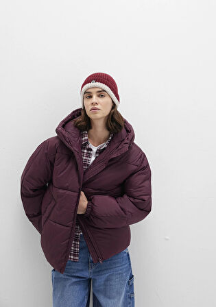 Kapüşonlu Bordo Şişme Mont 1110199-70434