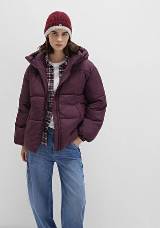 Kapüşonlu Bordo Şişme Mont 1110199-70434