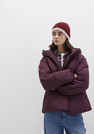 Kapüşonlu Bordo Şişme Mont 1110199-70434