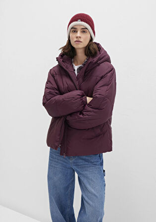 Kapüşonlu Bordo Şişme Mont 1110199-70434