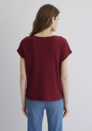 V Yaka Bordo Basic Tişört 1612380-70430
