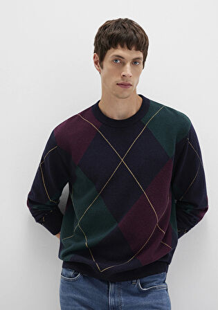 Yün Karışımlı Baklava Desenli Lacivert Kazak 0710334-70497