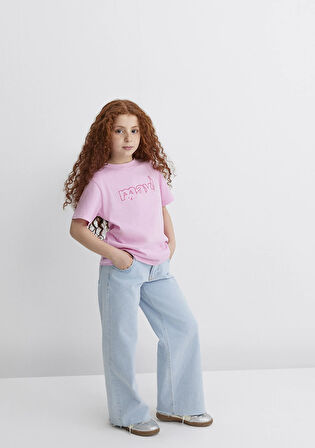 Mavi Logo Kedi Baskılı Pembe Tişört 7610338-70973