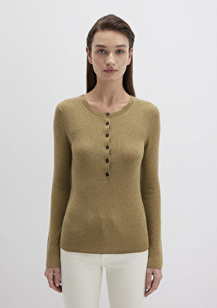 Yün Karışımlı Düğme Detaylı Yeşil Kazak 1710730-71567