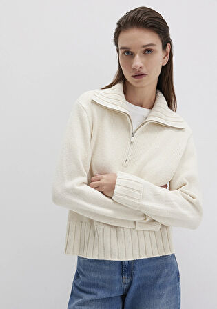 Yarı Fermuarlı Ekru Kazak 1710703-82127