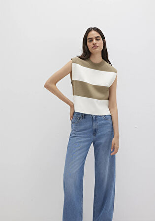 Blok Çizigli Kolsuz Kazak 1710695-90640