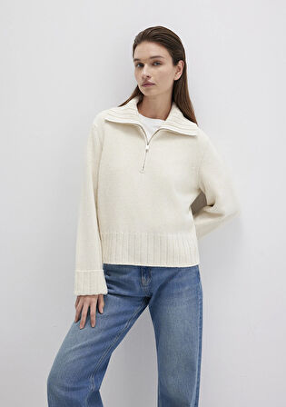 Yarı Fermuarlı Ekru Kazak 1710703-82127