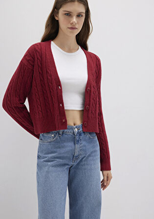 Düğmeli Kırmızı Hırka 1710576-70391