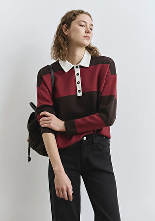 Blok Renkli Bordo Triko Polo 1710708-90695