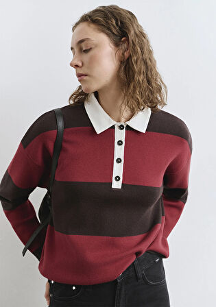 Blok Renkli Bordo Triko Polo 1710708-90695