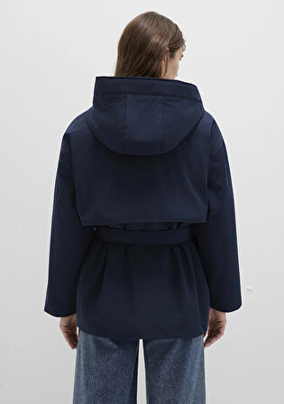 Su İtici Beli Kemerli Lacivert Parka 1110703-83699