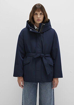 Su İtici Beli Kemerli Lacivert Parka 1110703-83699