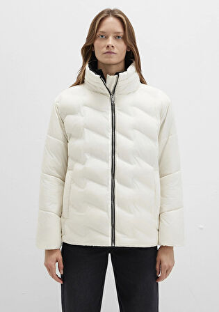 Dik Yaka Ekru Şişme Mont 1110714-86412