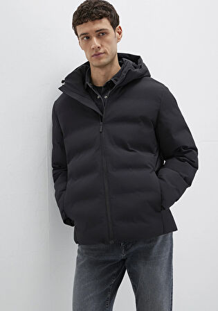 Kapüşonlu Siyah Şişme Mont 0110652-71379