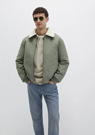 Suni Kürk Detaylı Haki Ceket 0110665-80692