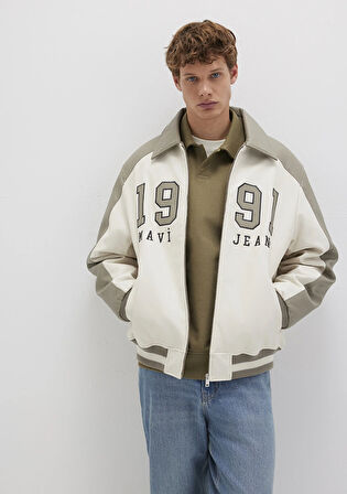 Mavi Jeans Baskılı Bej Suni Deri Ceket 0110400-87213