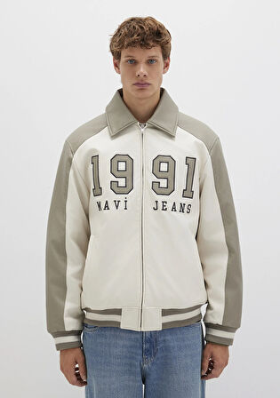 Mavi Jeans Baskılı Bej Suni Deri Ceket 0110400-87213