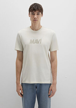 Mavi Logo Baskılı Bej Tişört 0612896-70134