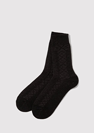 Yün Karışımlı Siyah Bot Çorabı 0911959-900
