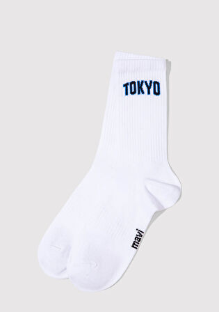 Tokyo Baskılı Beyaz Soket Çorap 0911967-620