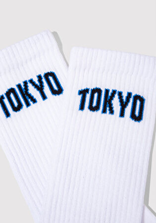Tokyo Baskılı Beyaz Soket Çorap 0911967-620