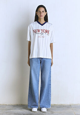 New York Baskılı Beyaz Forma Tişört 1613496-620