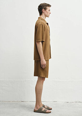 Keten Karışımlı Kahverengi Gömlek 0211616-82337