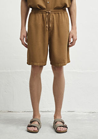 Keten Karışımlı Kahverengi Şort 0410299-82337