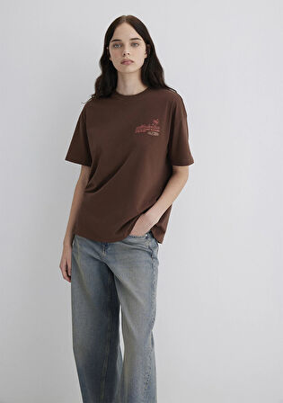 Baskılı Kahverengi Tişört 1613530-70242