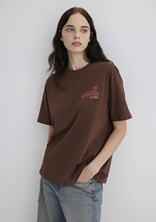 Baskılı Kahverengi Tişört 1613530-70242