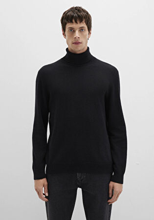 Yün Karışımlı Boğazlı Siyah Kazak 0710372-900