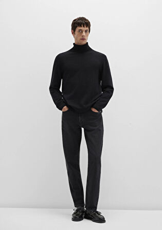 Yün Karışımlı Boğazlı Siyah Kazak 0710372-900