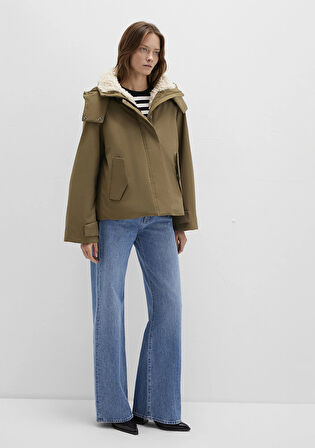 Suni Kürk Detaylı Kapüşonlu Haki Parka 1110759-71816