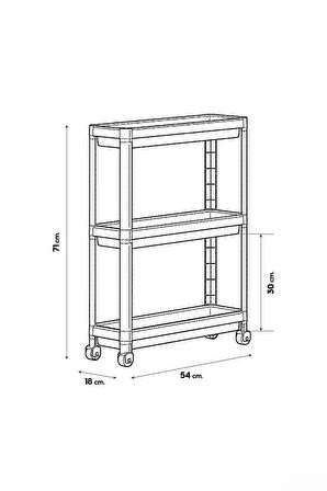 Mithra Life 3 Katlı Tekerlekli Slim İnce Beyaz Banyo Mutfak Rafı MIT1125