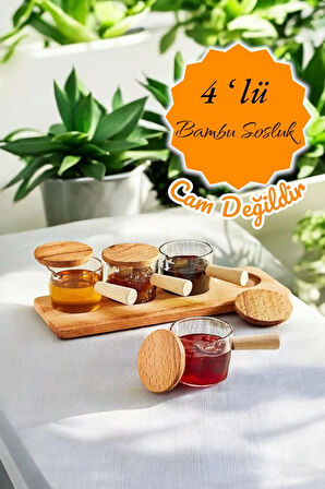 Mithra Life 4 Adet Ahşap Saplı Standlı Mika Şeffaf Sunumluk Sosluk Reçellik Çerezlik MIT1152
