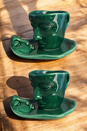 Mithra Life 2 Adet 260 ML Yüz Şekilli Seramik Yeşil Fincan Takımı MIT1190