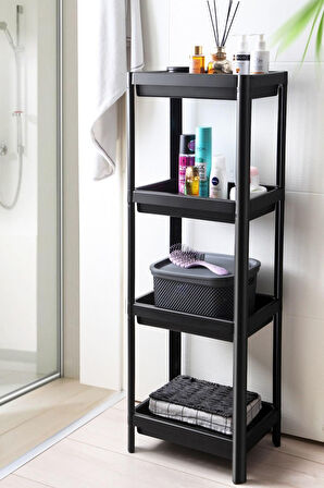 Mithra Life 4 Katlı Hazneli Plastik Siyah Banyo Mutfak Balkon Düzenleyici Rafı MIT1192