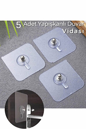 Mithra Life 5 Adet Şeffaf Yapışkanlı Duvar Tablo Çerçeve Vida Çivisi Askısı MIT1195