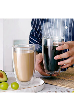 Mithra Life 2 Adet 500ML Çift Cidarlı Isı Yalıtımlı Cam Şeffaf Kupa Bardak MIT1206