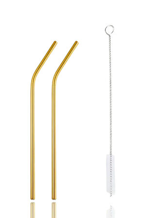 Mithra Life 2 Adet Metal Paslanmaz Gold Pipet ve Temizleme Fırçası MIT1217