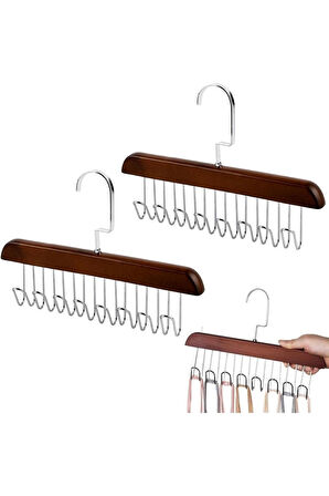 Mithra Life 8 Kancalı Kahverengi Ahşap Elbise Eşarp Kravat Kemer Çanta Askısı MIT1219