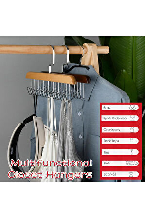 Mithra Life 8 Kancalı Kahverengi Ahşap Elbise Eşarp Kravat Kemer Çanta Askısı MIT1219