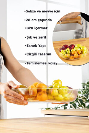 Mithra Life Şeffaf Esnek Kırılmaz Plastik Meyve Sebze Salata Sunum Geniş Çanak Kasesi MIT1224